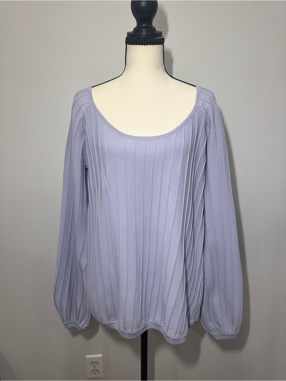 FOR LOVE AND LEMONS KNITZ BLUE SCOOP NECK SWEATER SIZE SMALL WIDE RIB KNIT